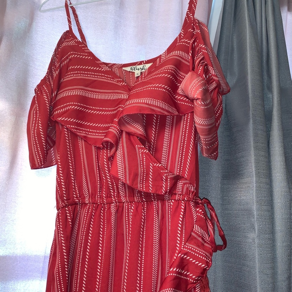 Red slit ruffle dress